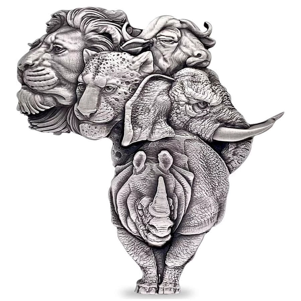 2022 Chad 5 oz Silver Big Five Africa Shaped High Relief Coin .999 Fine (w/Box)