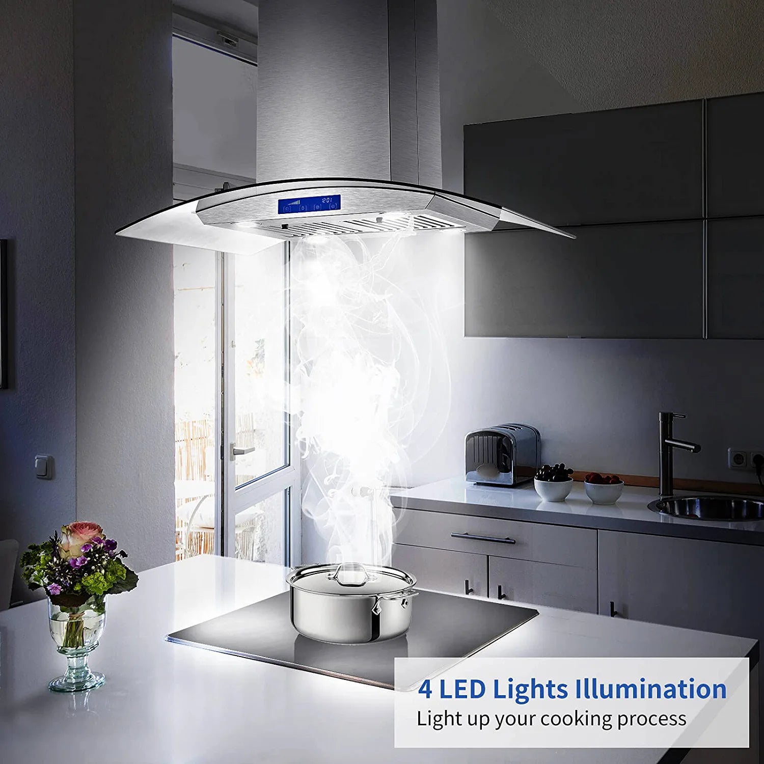 30 inch Island Mount Range Hood 700CFM Stainless Steel Touch Control Kitchen Vent Hood