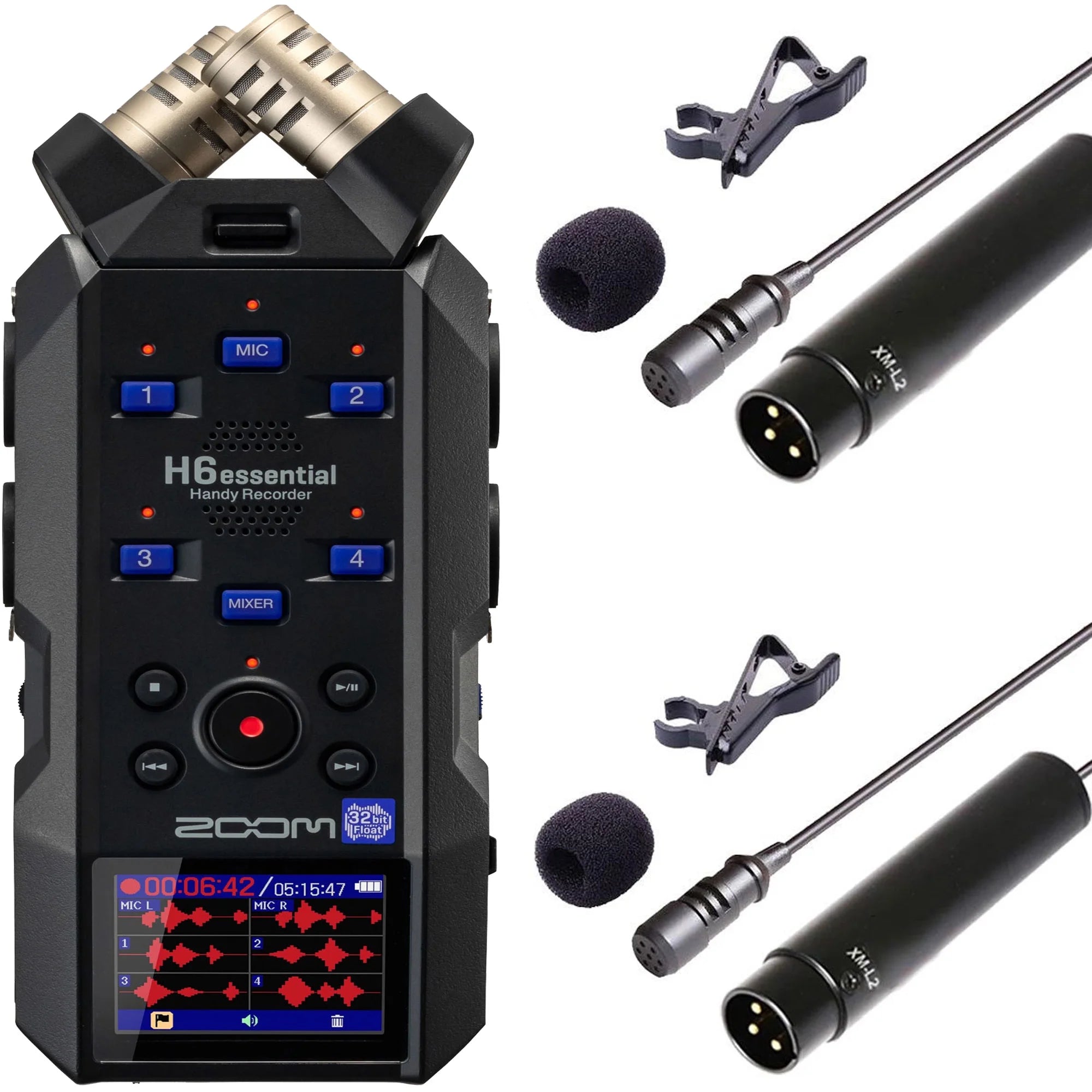 Zoom H6essential 6-Track 32-Bit Float Portable Audio Recorder + Wired XLR Lavalier Microphone XM-L2