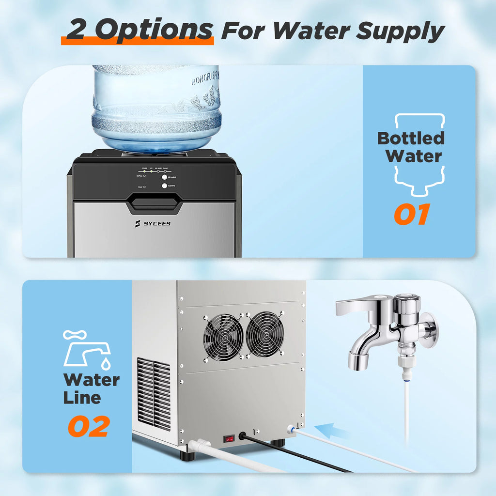SYCEES Nugget Ice Maker Countertop, 55lbs/24h, 13lbs Storage, Sonic Ice Ready in 7 Mins, 2 Ways to Add Water, Self-Cleaning Pellet Ice Machine for Home, Office, Bar, Cafe, Restaurant, Commercial Use