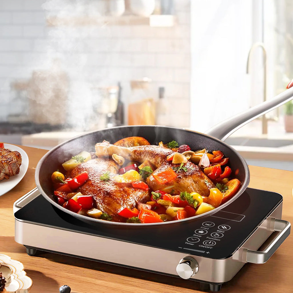 Electric Infrared Induction Cooktop Stove,Power range from 100W to 3500W,Compatible with All Cookware,Heat-Up In 5S with Cooking Timer,LED Screen,One-piece Panel for Easy Cleaning