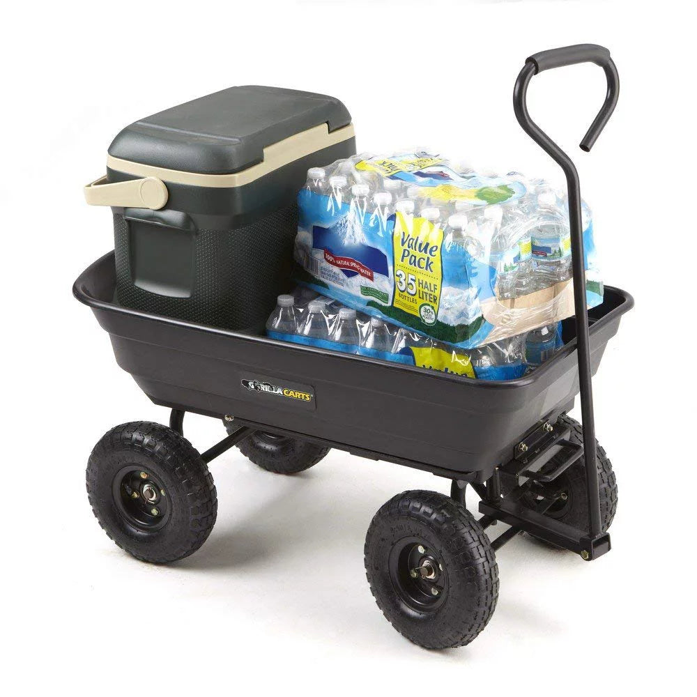 Gorilla Carts GOR200B Poly Garden Dump Cart with Steel Frame and 10-Inch Pneumatic Tires, 600-Pound Capacity, 36-Inch by 20-Inch Bed, Black Finish