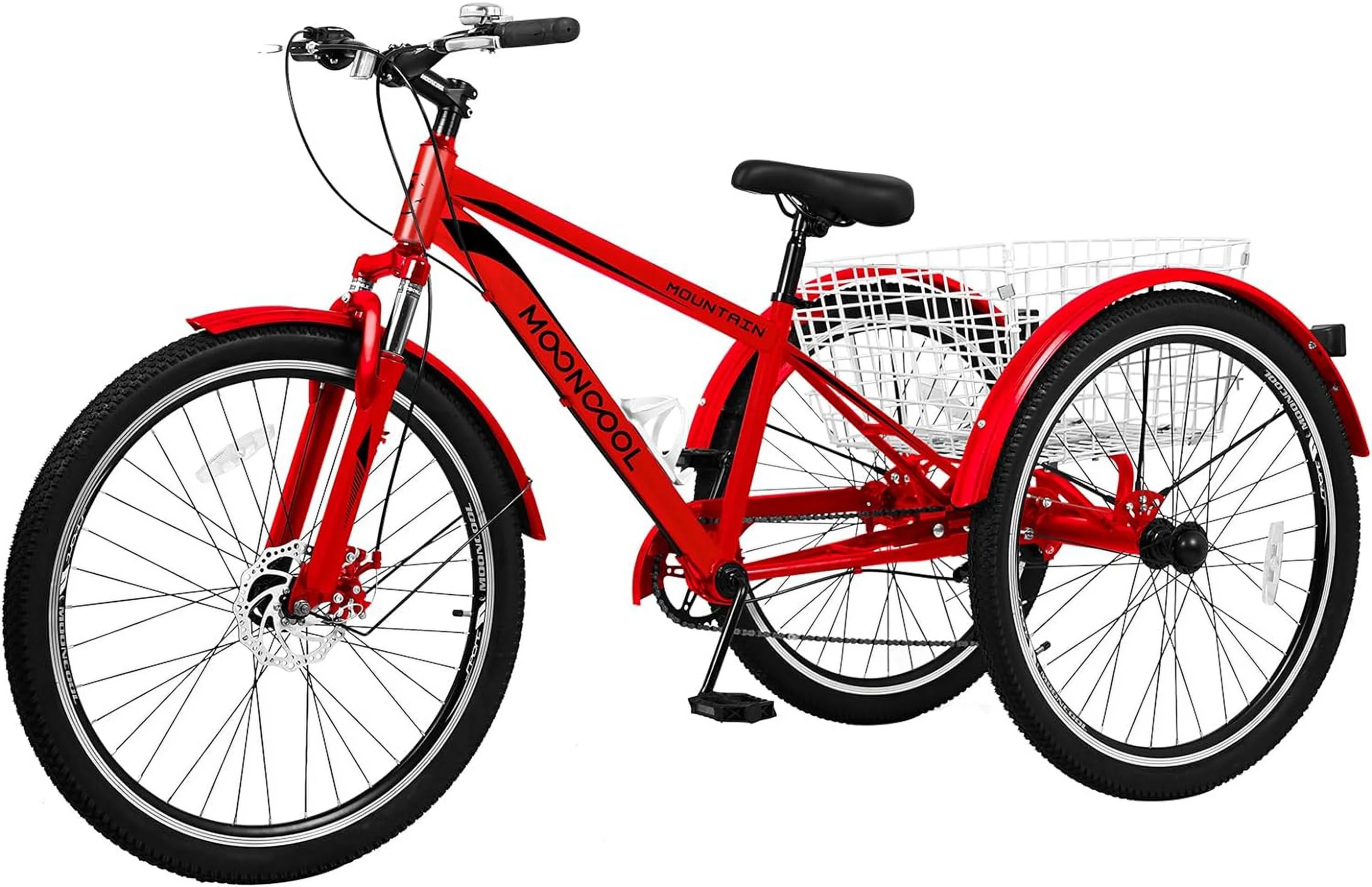 Mooncool Adult Mountain Tricycle, 7 Speed Three Wheel Bike, 24/26/27.5 Inch Adults Trikes for Seniors with Shopping Basket, Exercise Men's Women's Tricycles