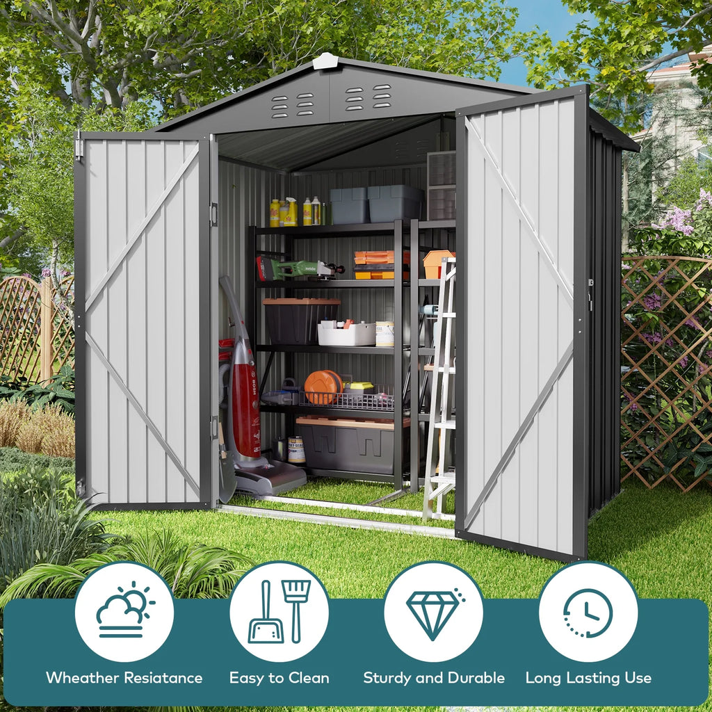 Lofka 6ft x 4ft Metal Garden Shed for Outdoor Storage, Gray
