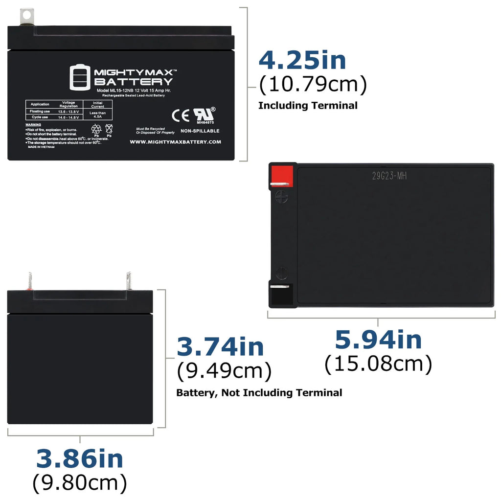 ML15-12NB 12V 15AH Replacement Battery Compatible with Pride SC40 Go-Go 3 Wheel Travel Scooter - 6 Pack