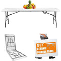 8FT（30" x 96"） Folding Table, Indoor Outdoor Heavy Duty Picnic Table with Carrying Handle,Plastic Fold up Table for Picnic, Party, Camping，Office - White (8FT)
