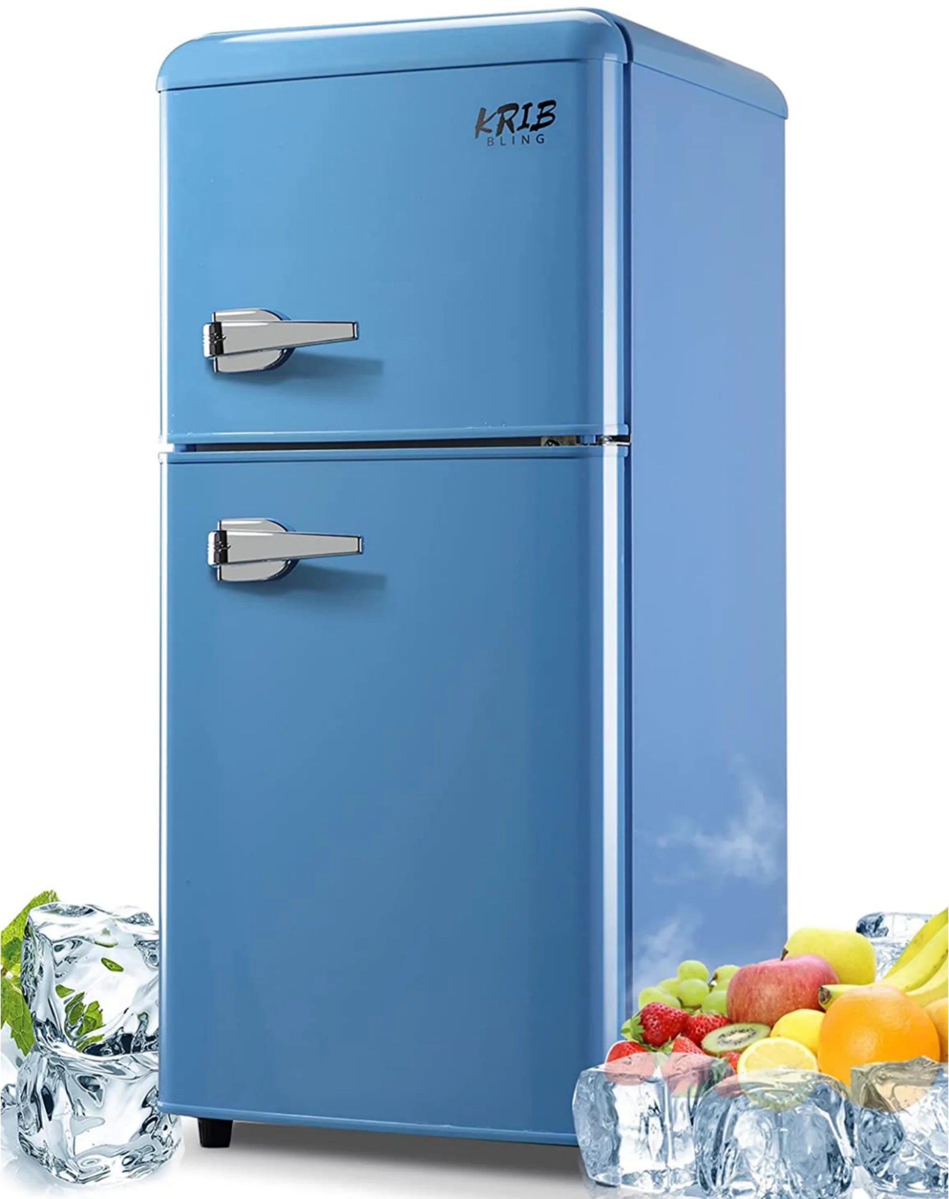 KRIB BLING 3.5 Cu.ft Compact Refrigerator Mini Fridge with Freezer, 2 Door Small Refrigerator for Office, Silver