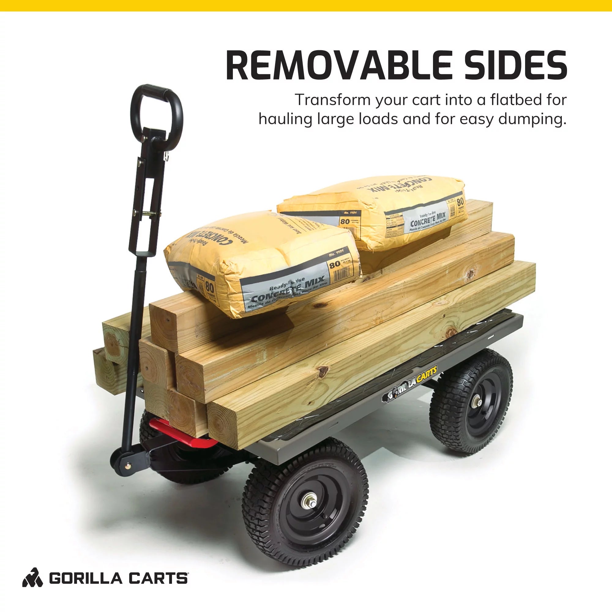 Gorilla Carts Steel Dump Cart Garden Beach Wagon, 1,200Lb Capacity, Gray