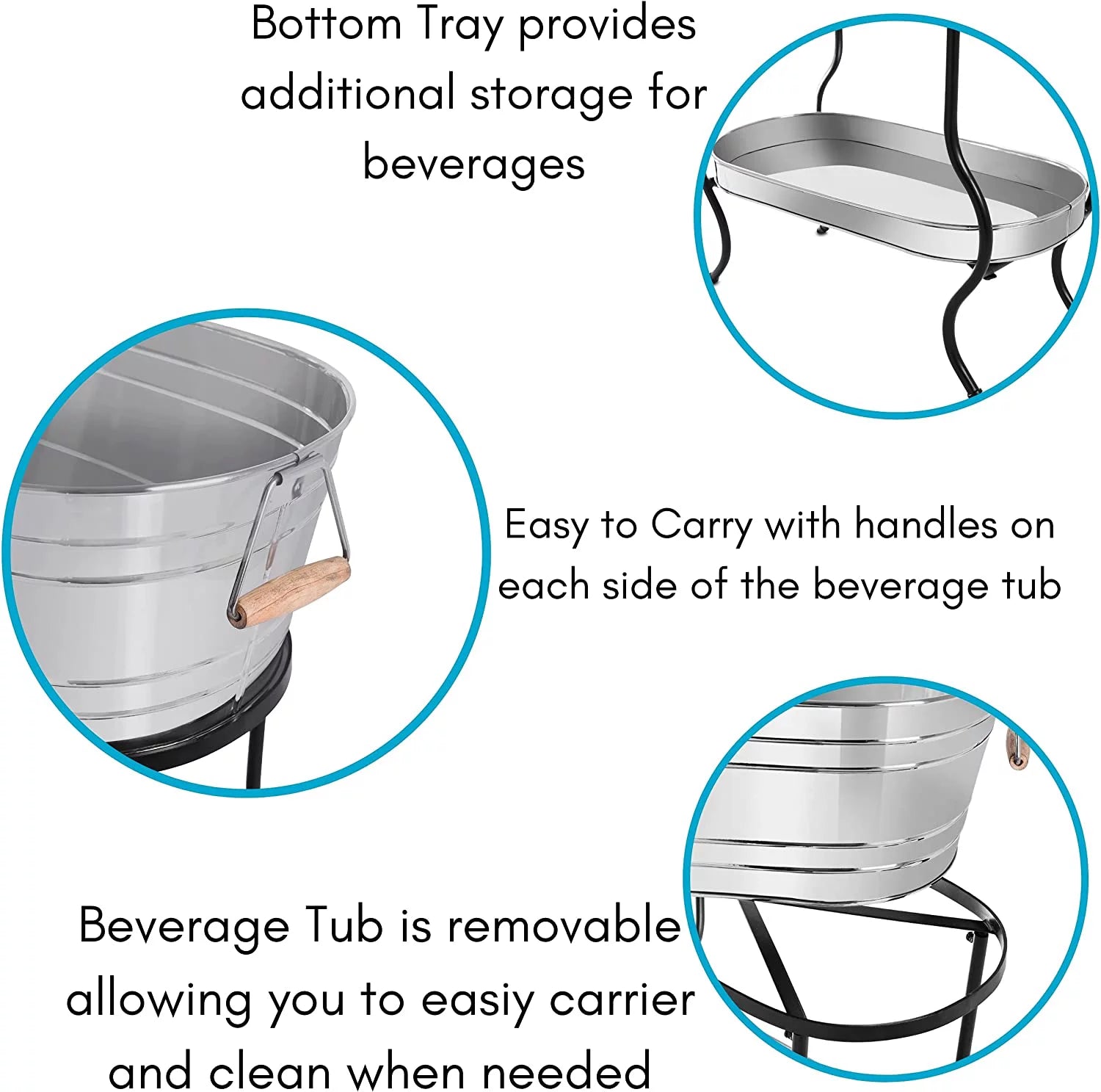 Steel Galvanized Beverage Tub with Stand and Drip Pan Tray - Oval shape (Large Size) by MG Decor - Madhu Collection