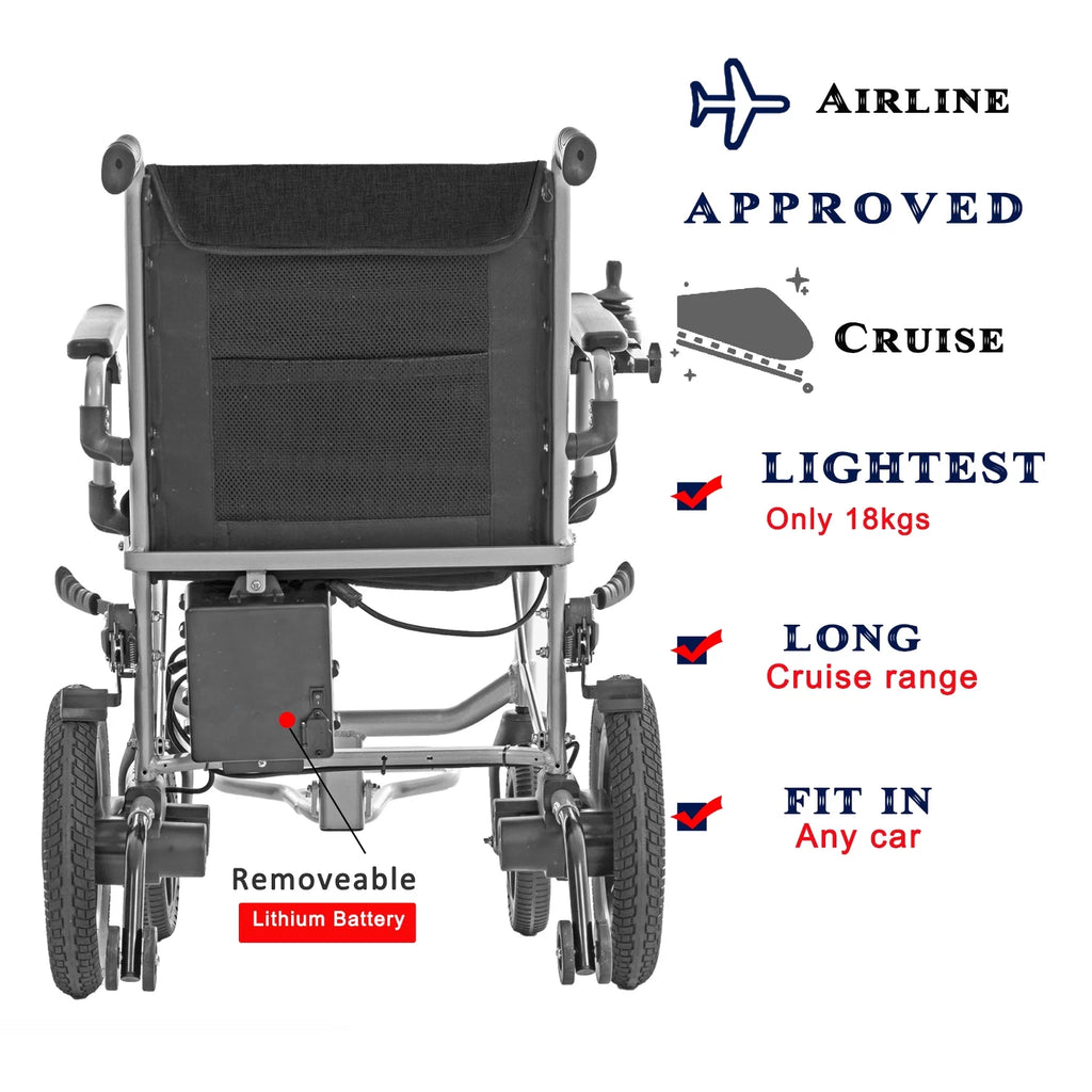 Culver Mobility - KANO - (only 35lbs) Foldable Electric Wheelchair, Travel Size, User-Friendly - Black