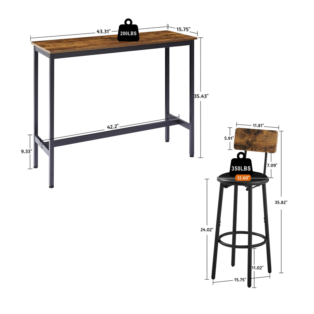 5 Piece Bar Table Set, Modern Counter Height Dining Set, Home Dining Table and Chairs Set for 4, Kitchen Breakfast Table Set with 4 Cushioned Stools, Bistro Pub Table Set, Rustic Brown