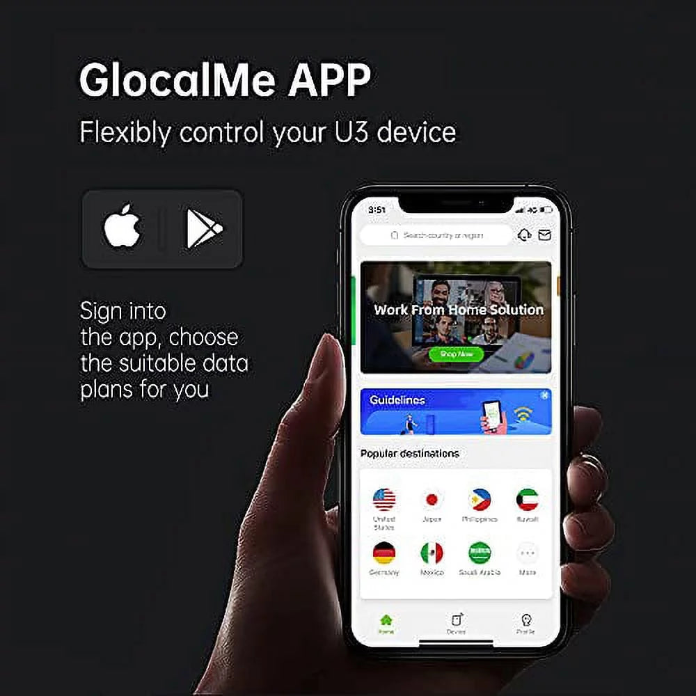GlocalMe U3 Mobile Hotspot, Wireless Portable Wi-Fi for Travel in 140+ Countries, High Speed Wi-Fi with US 8GB & Global 1GB Data - Pocket Wi-Fi (Black)