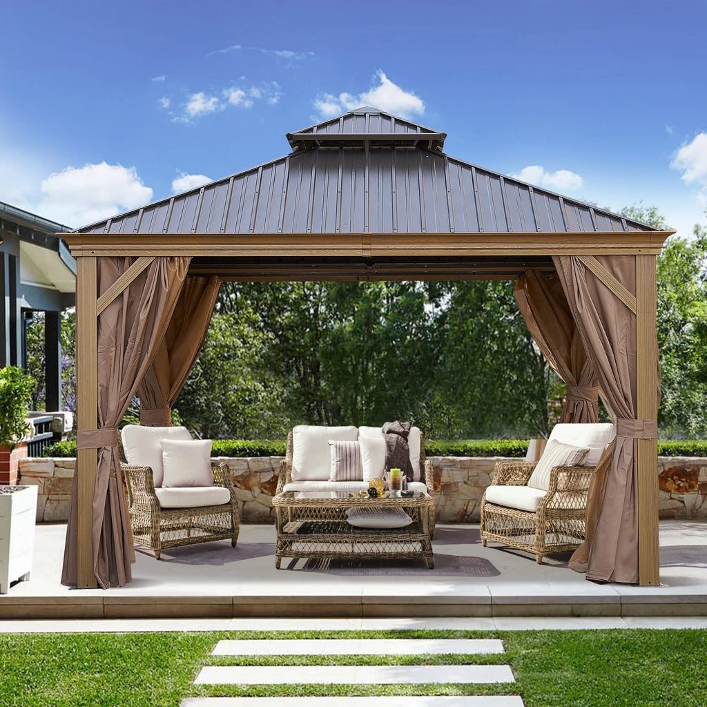 Viruhaka 12'x12' Gazebo Outdoor Pop up Canopy Tent with Curtains and Shelter for Patio, Party & Backyard