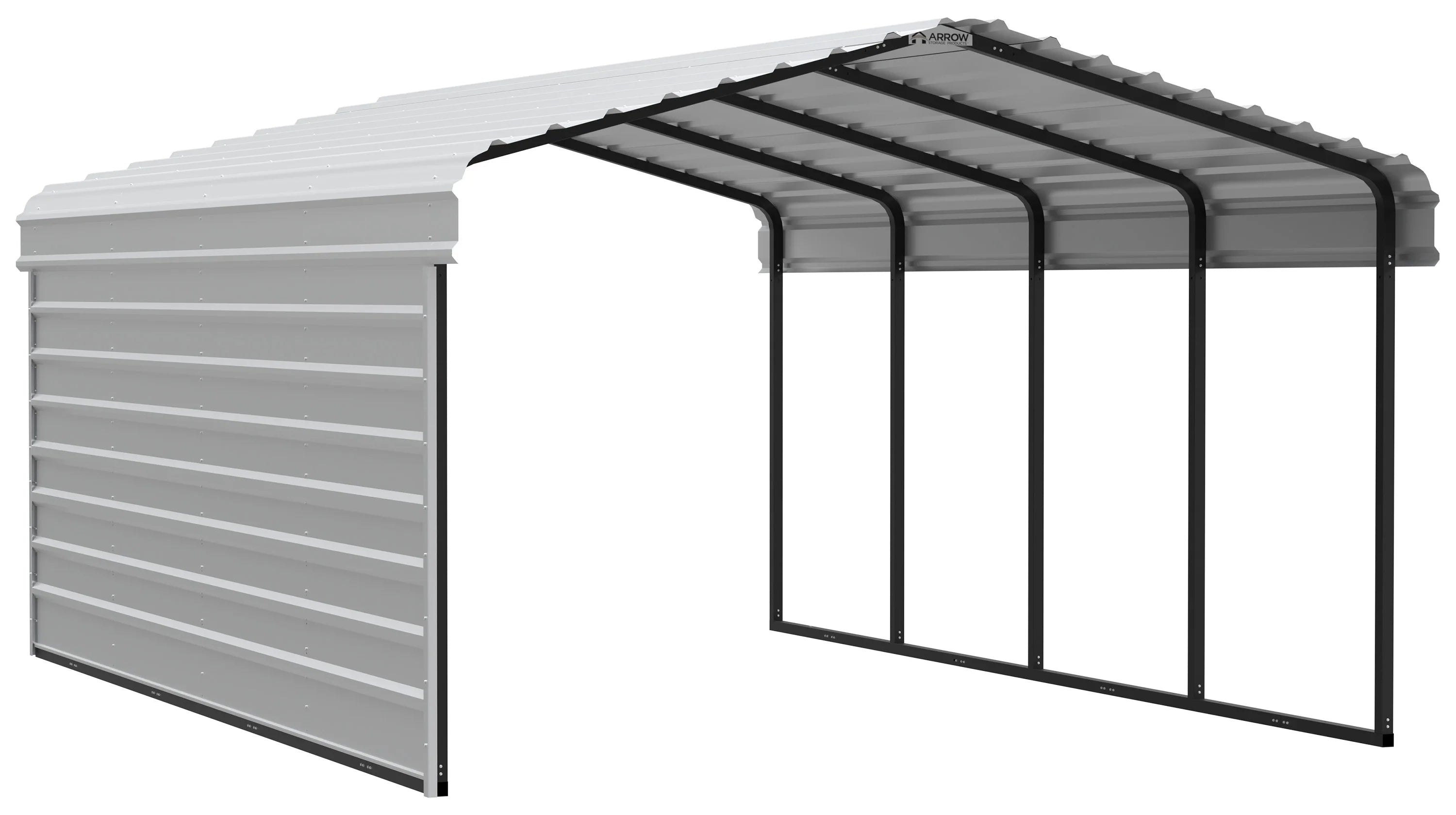 Arrow Carports Galvanized Steel Carport, with 1-Sided Enclosure, Compact Car Metal Carport Kit, 12' x 20' x 7' , Eggshell