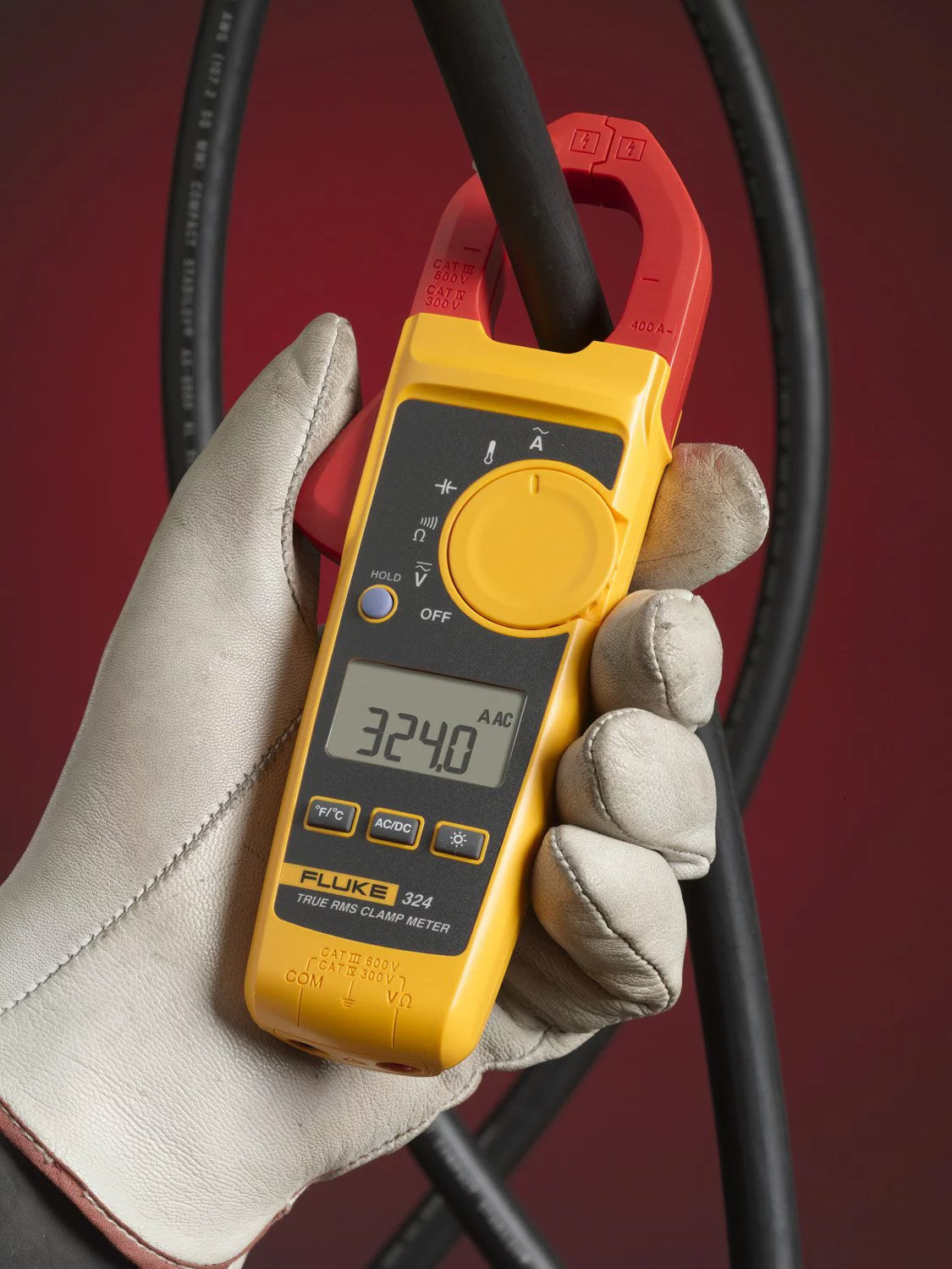 Fluke 324 40/400A AC 600V AC/DC True-RMS Clamp Meter W/Temperature & Capacitance