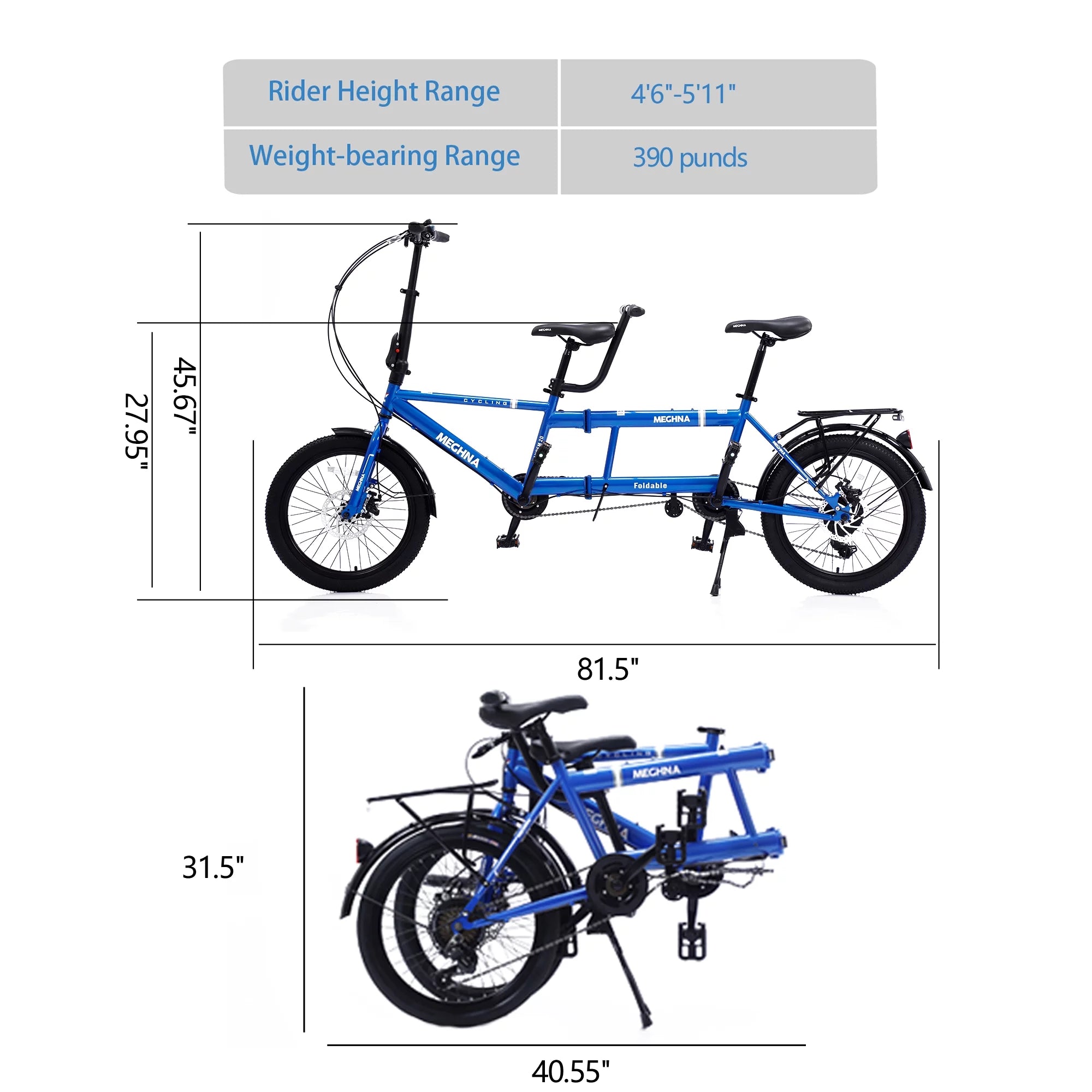 Fomas Tandem Bike 20 Inches Wheels 2-Seater Shimano 7speed Folding Tandem Adult Beach Cruiser