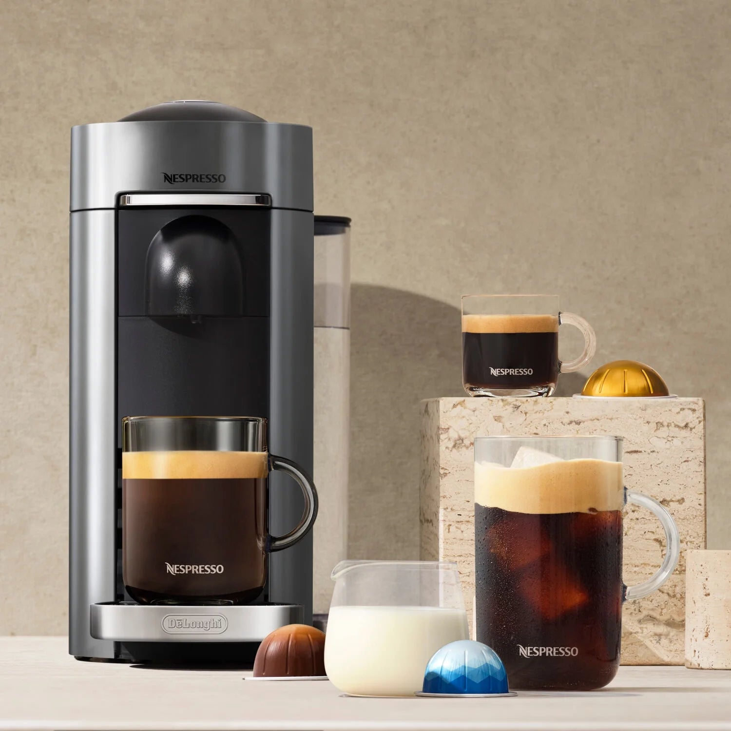 Nespresso Vertuo Plus Deluxe Coffee & Espresso Machine by De'Longhi with Aerocinno, Titan
