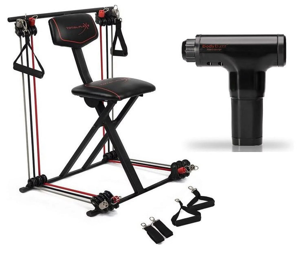Total Flex M Compact Design, Home Gym in a box Versitiale Exercises Total Body Workout Equipment with Body Buzz Muscle Massaging Gun