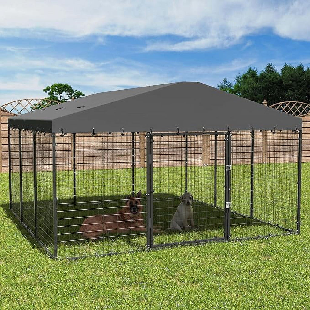 Kullavik Large Dog Kennel Outdoor with Waterproof Roof Cover, Dog Cage Heavy Duty Dog Enclosures w/Upgraded Metal Mesh and Door Locks