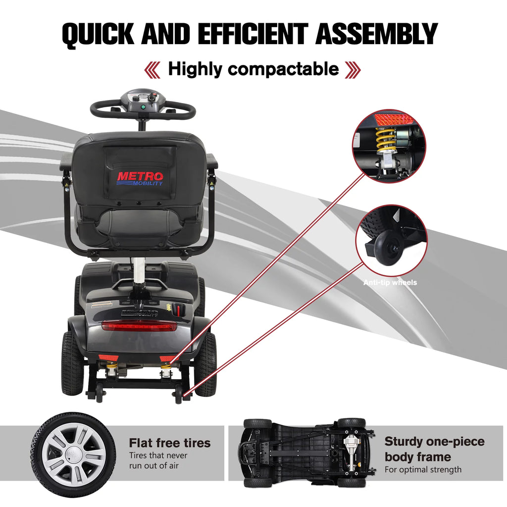 Long Range Foldable 4 Wheels Mobility Scooter with Basket & Headlight, Powered Mobility Scooters for Seniors and Adults, Metallic Gray