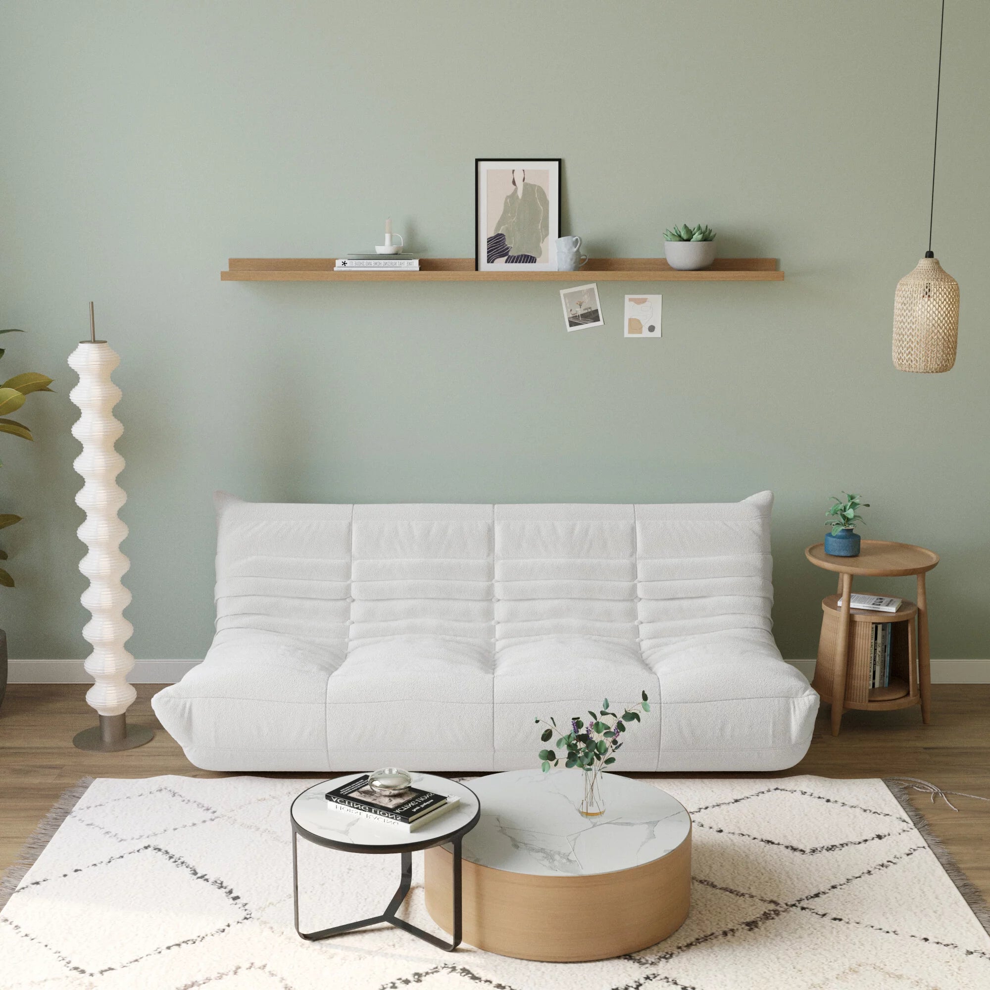 Magic Home Modern Sectional Sofa Togo Sofa Lazy Sofa Floor Sofa Foam Sofa Couch for Bedroom,Living Room,Apartment and Small Space,Three Seat Sofa,Beige