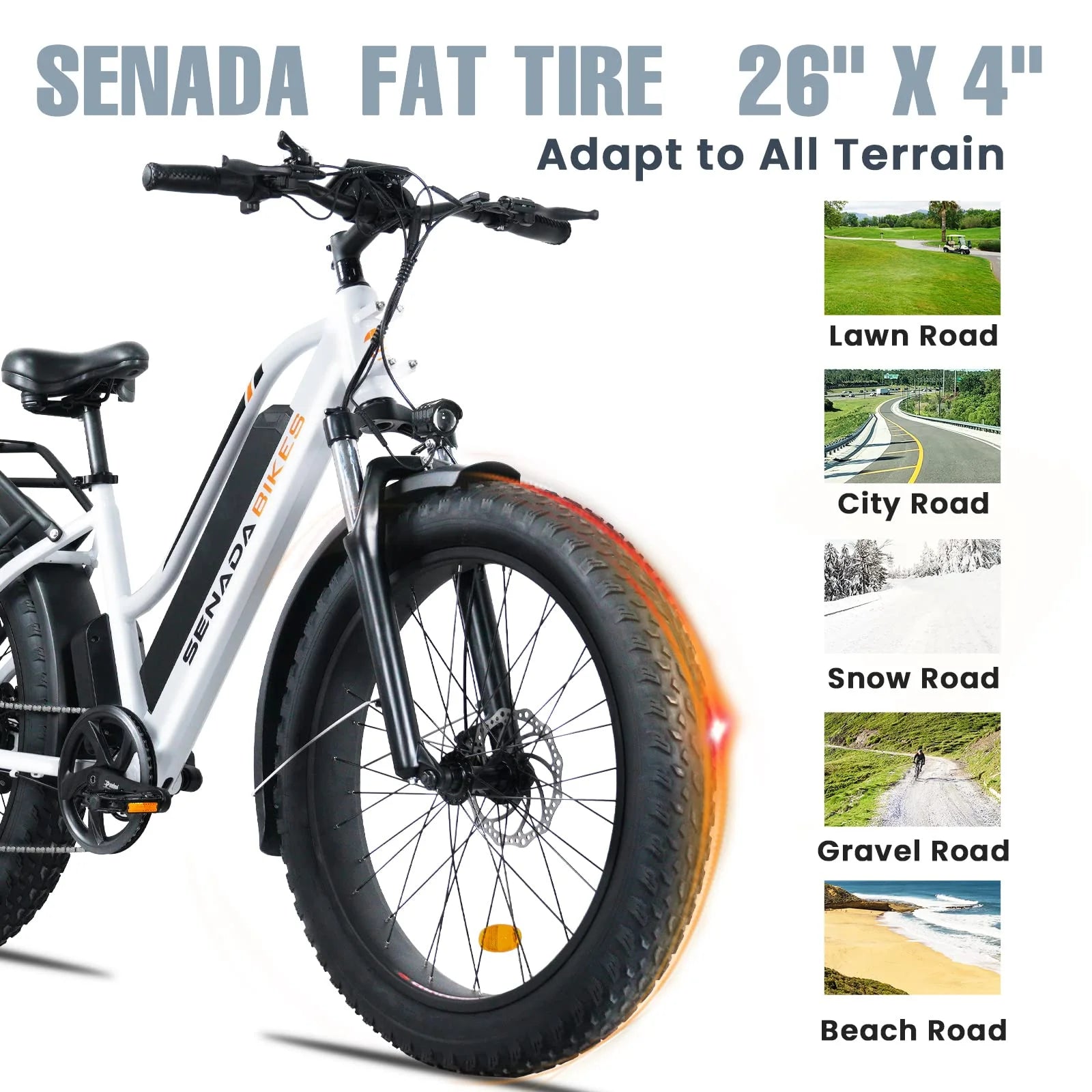 SENADA Electric Bike for Adults, 48V 21Ah Battery with 26" x 4" Fat Tire 1000W Electric Mountain Bicycle, 80 Miles Range Snow Beach E-Bike 19.9MPH