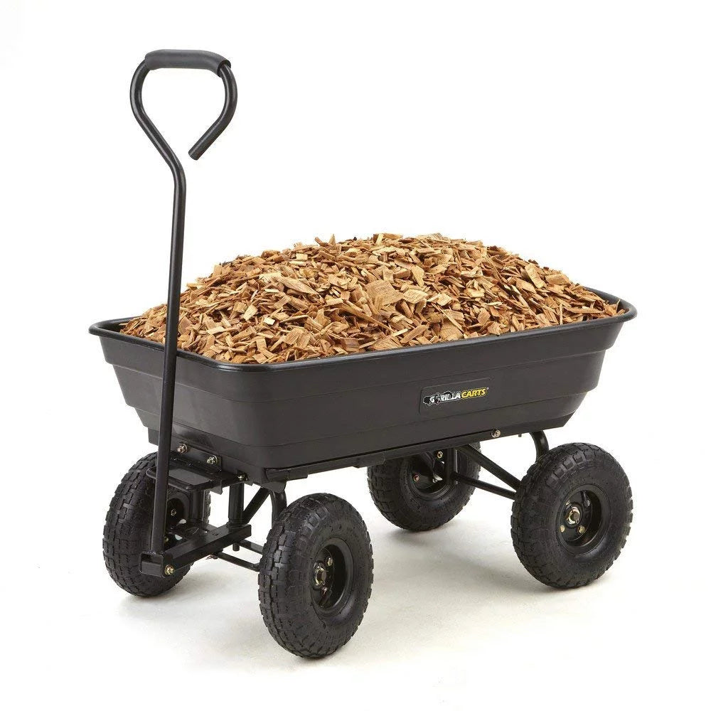 Gorilla Carts GOR200B Poly Garden Dump Cart with Steel Frame and 10-Inch Pneumatic Tires, 600-Pound Capacity, 36-Inch by 20-Inch Bed, Black Finish