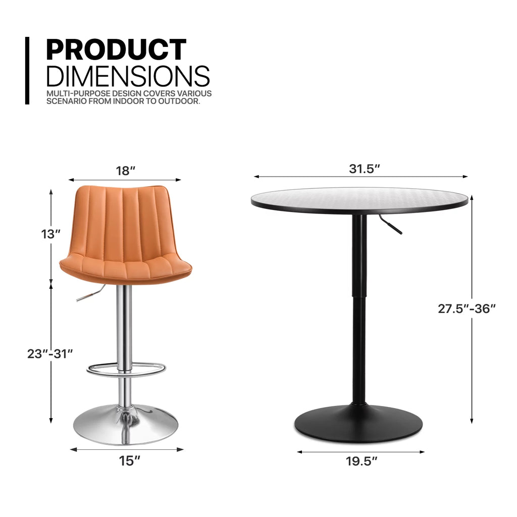 MoNiBloom 3 Piece Bar Table and Chair Set, 31.5" Kitchen Dining Table High Top Table and Leather Bar Stools for Bistro Home