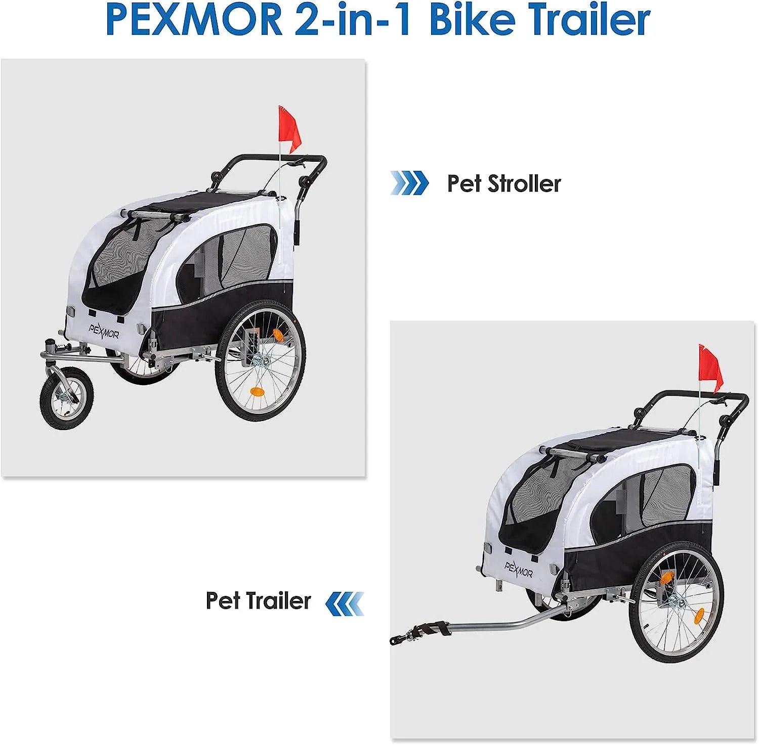 PEXMOR 2-in-1 Dog Bike Trailer,Pet Stroller Dog Trailer for Bicycle w/Universal Hitch,Folding Pet Cart Bike Wagon Cargo Carrier for Dog Shock Absorber & Universal Wheel