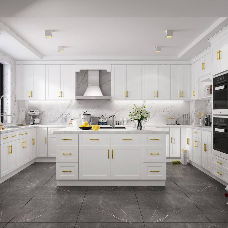 33 in. W x 24 in. D x 34.5 in. H in Shaker White Plywood Ready to Assemble Base Kitchen Cabinet with 2-Drawers 2-Doors