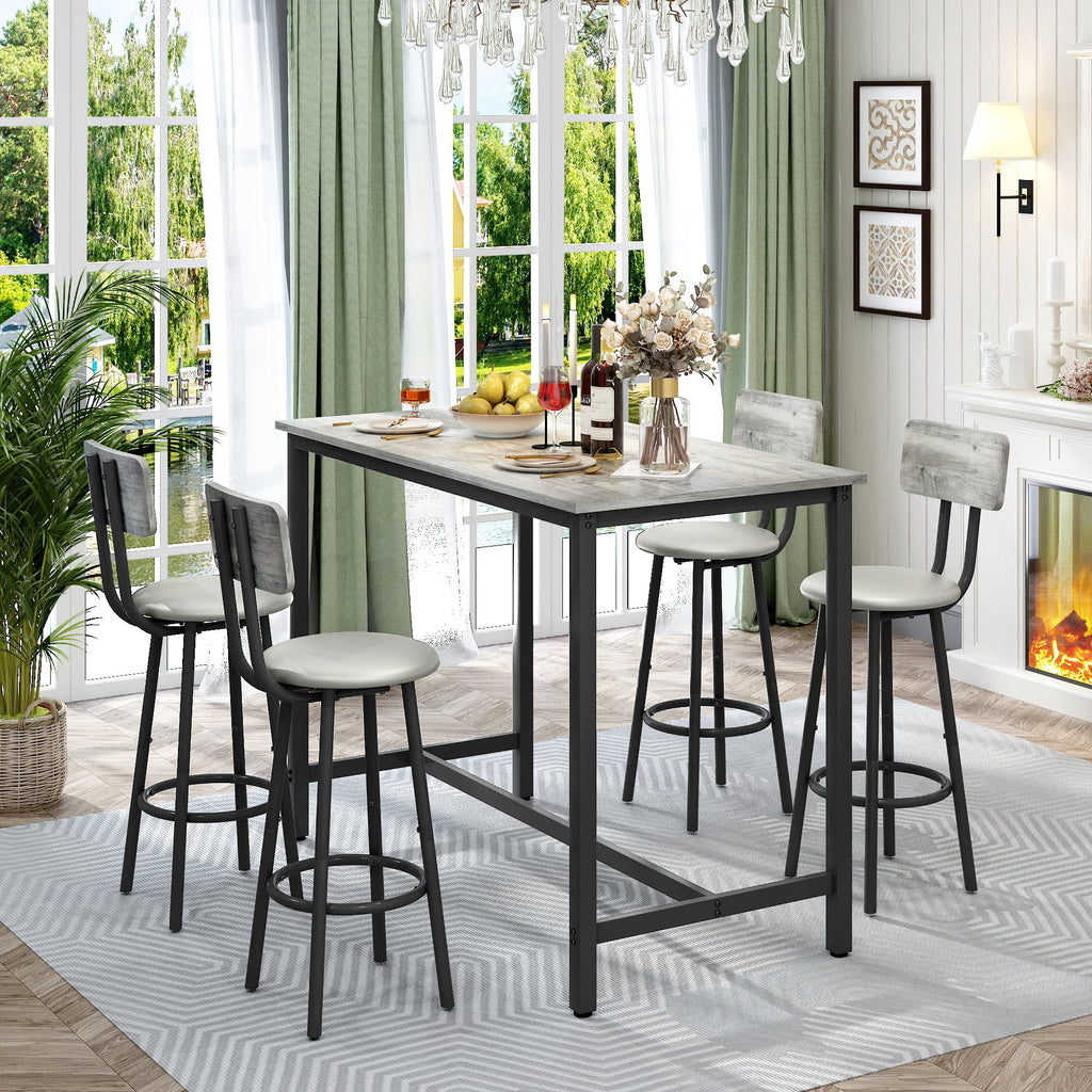 5 Piece Bar Table Set, Modern Counter Height Dining Set, Home Dining Table and Chairs Set for 4, Kitchen Breakfast Table Set with 4 Cushioned Stools, Bistro Pub Table Set, Rustic Brown