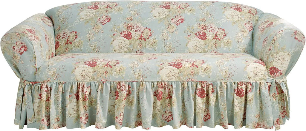 SURE FIT Waverly Ballad Bouquet 1 Piece Sofa Slipcover in Robin's Egg,Blue