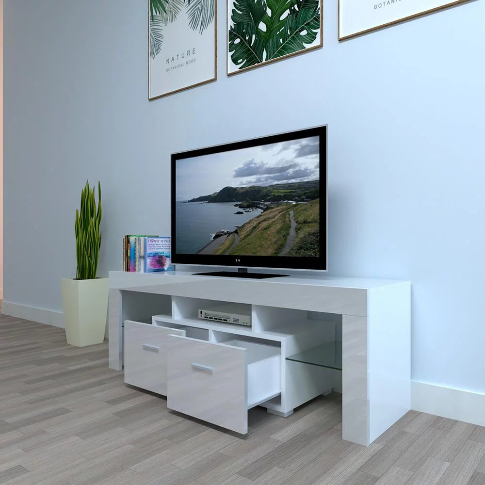Zimtown TV Stand with High Gloss LED Lights, Media TV Console Table Storage Cabinet Drawers,Entertainment Stand Shelves