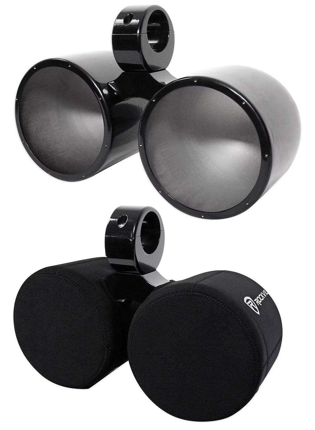Rockville DMAC80B Dual 7.7" Black Aluminum Wakeboard Tower Speaker Pods+Covers