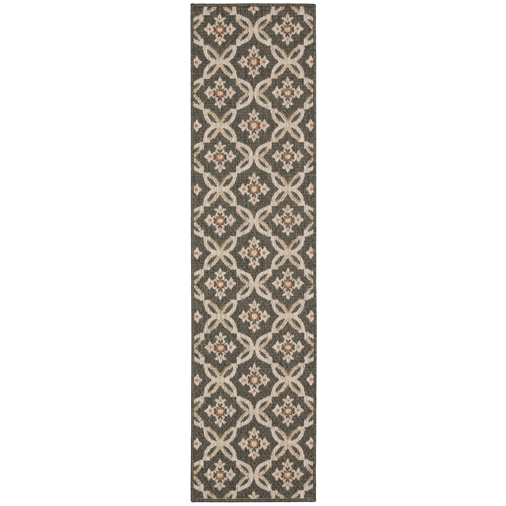 Style Haven  Laguna Floral Trellis Grey/ Orange Indoor-Outdoor Area Rug 9'10" x 12'10" 9' x 12' Bedroom, Patio