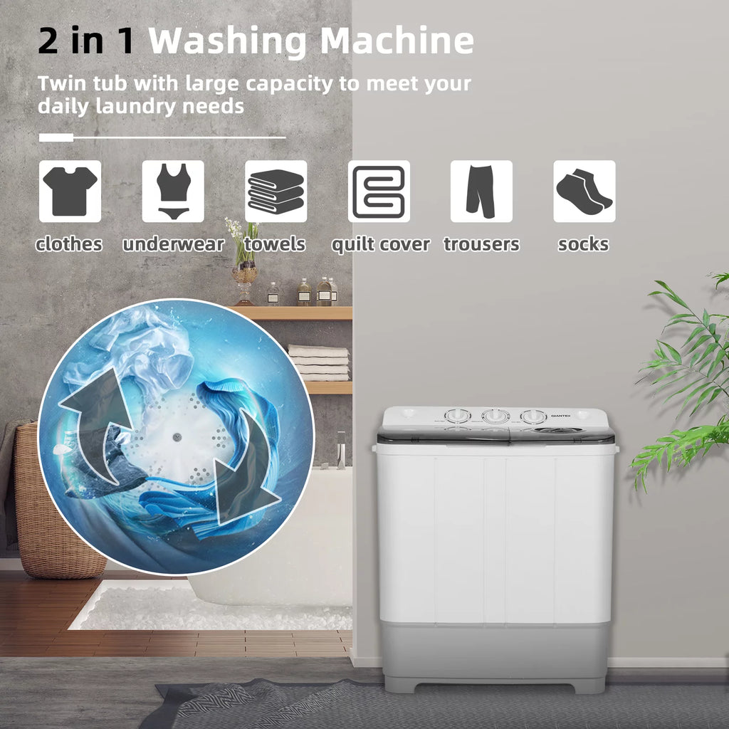 Giantex Portable Twin Tub Mini Washing Machine Washer 13.2lb&Spinner 8.8lb Blue