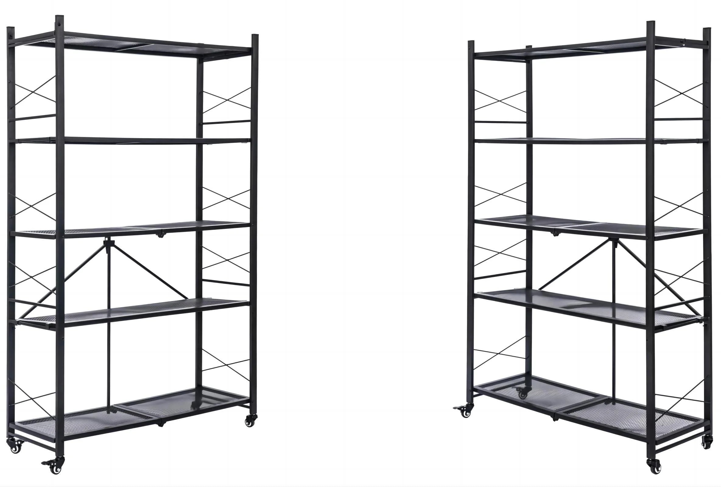 Grezone Two Set 5 Tier Foldable Shelves Metal Storage Shelves with Wheels - No Assembly Adult Group