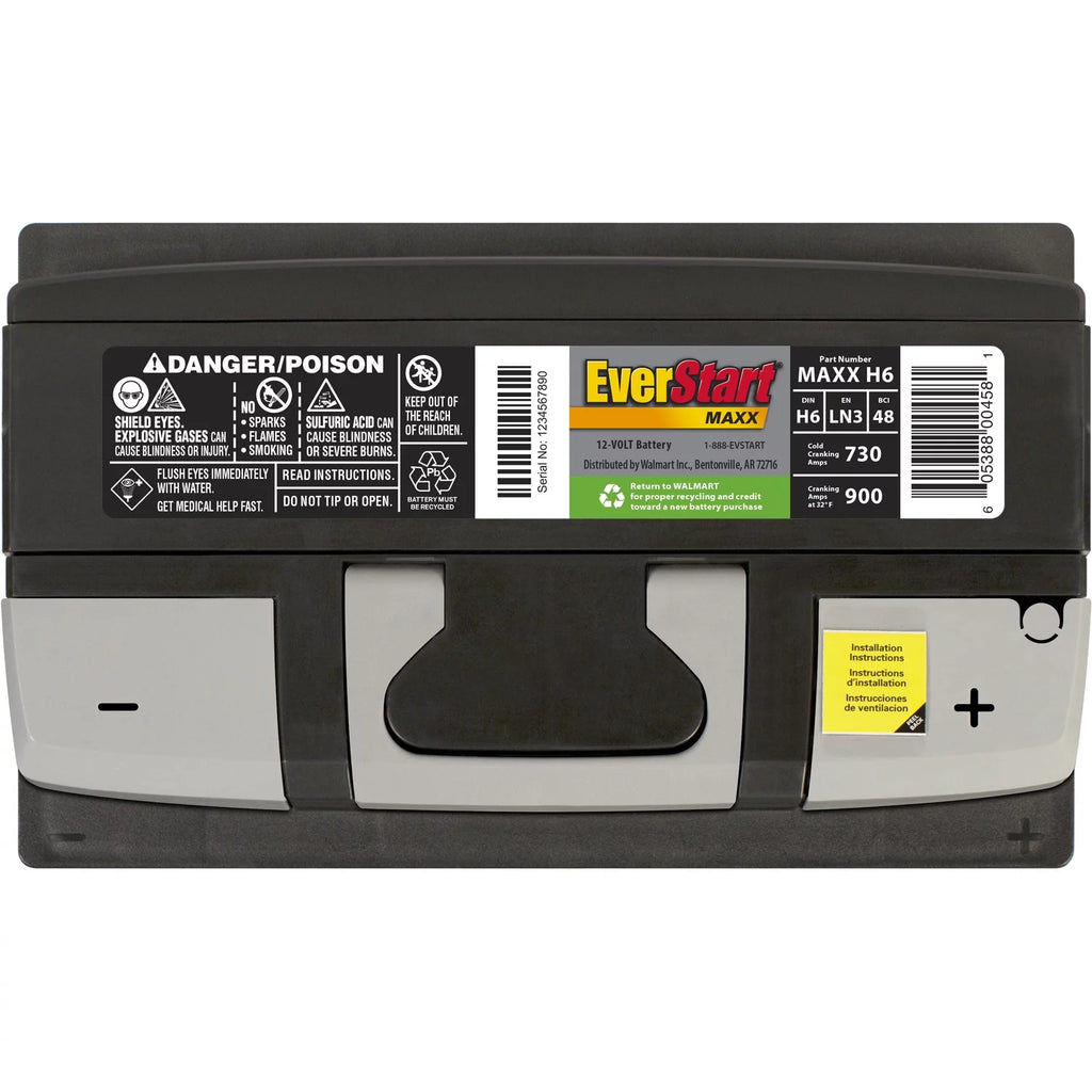 EverStart Maxx Lead Acid Automotive Battery, Group Size H6 / LN3 / 48 12 Volt, 730 CCA 140 RC