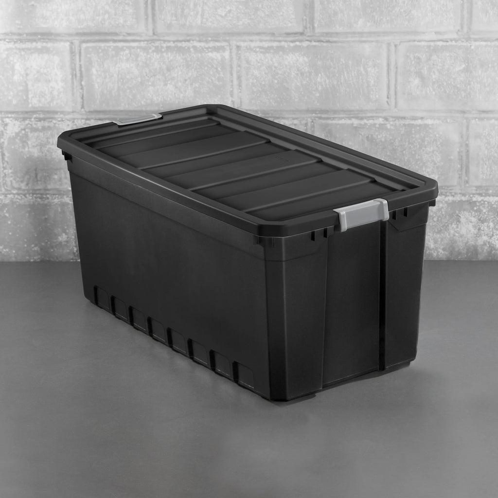 Sterilite 50 Gallon Stacker Tote Plastic, Black, Set of 3