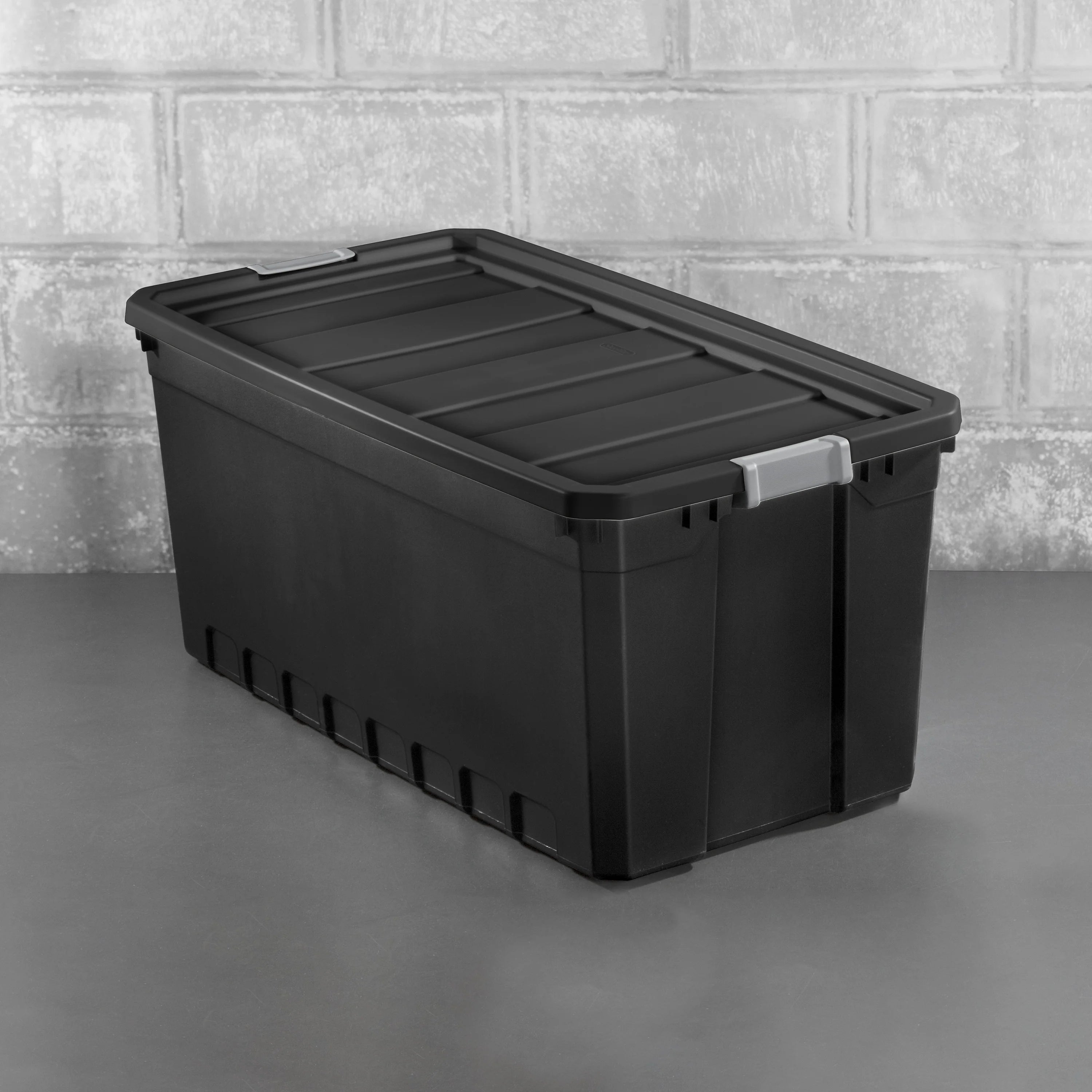 Sterilite 50 Gallon Stacker Tote Plastic, Black, Set of 3