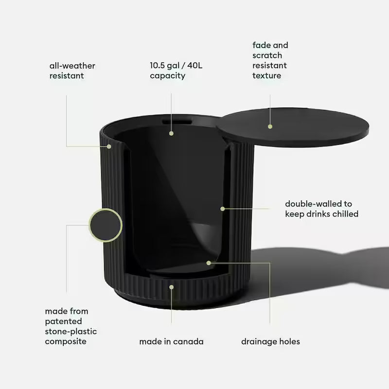Round Black Plastic 21 in. H Outdoor Cooler Side table
