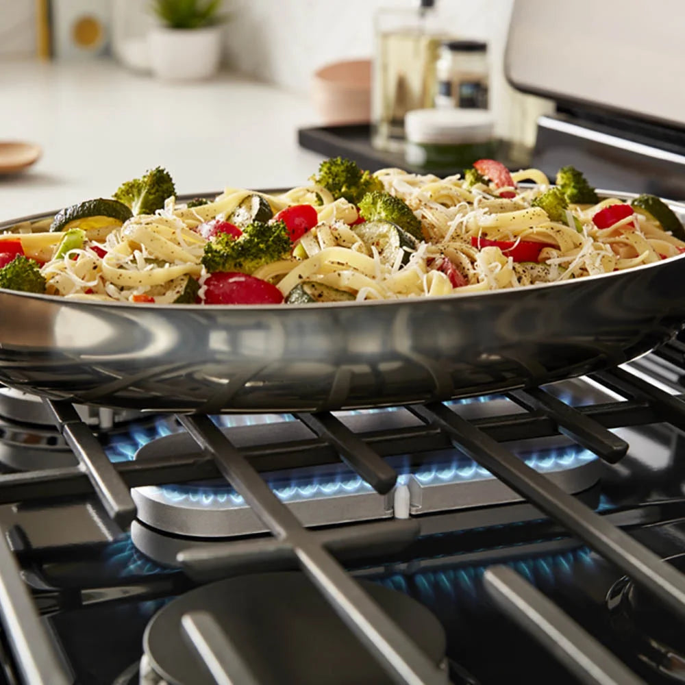 WFG505M0MS Whirlpool 30" 5.1 cu ft 5 Burners Gas Range in Stainless Steel.dimensions of 29” width, 27.2” depth, and 46.25” height