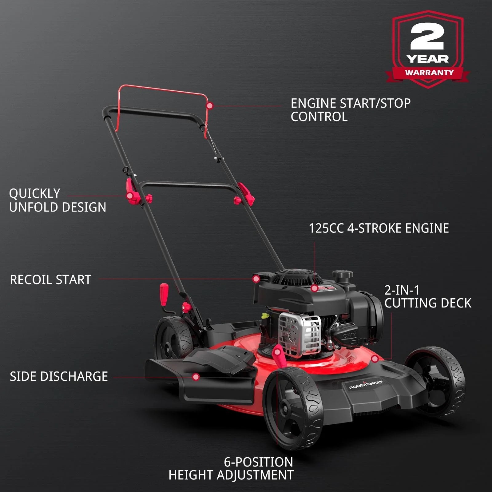 PowerSmart 21 in. B&S 125cc 2-in-1 Walk-Behind Gas Lawn Mower, Mulching Push Lawn Mower