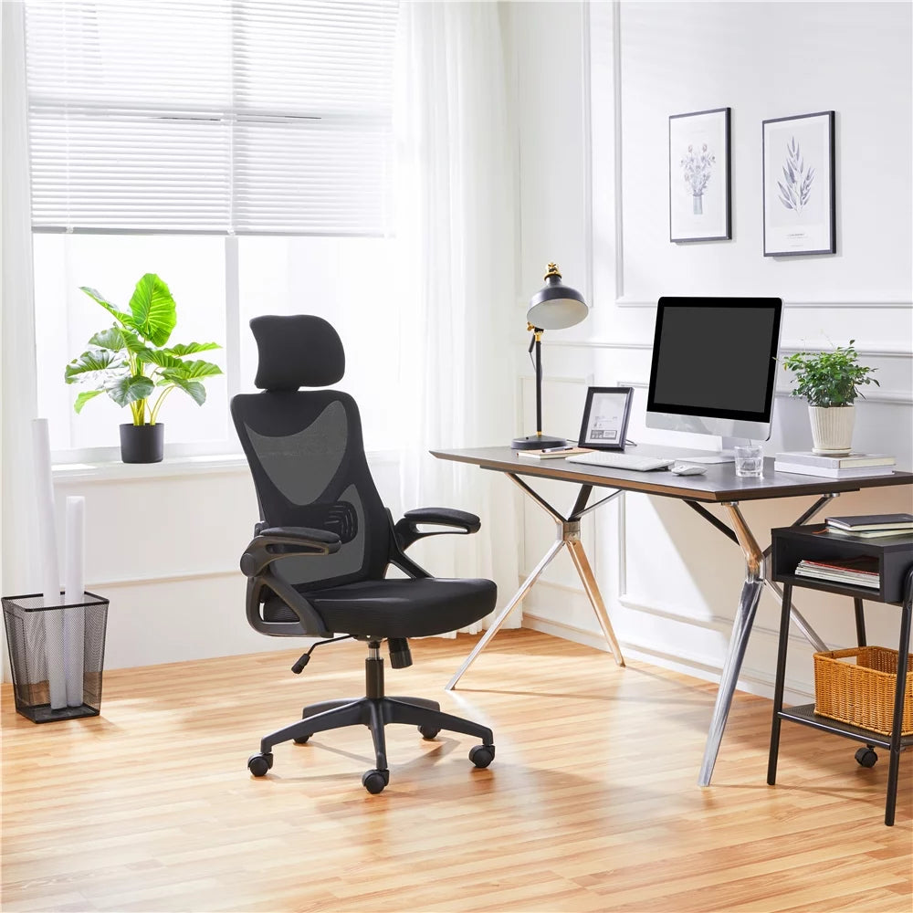Topeakmart High Back Ergonomic Mesh Office Chair with 90° Flip-up Armrest, White/Black