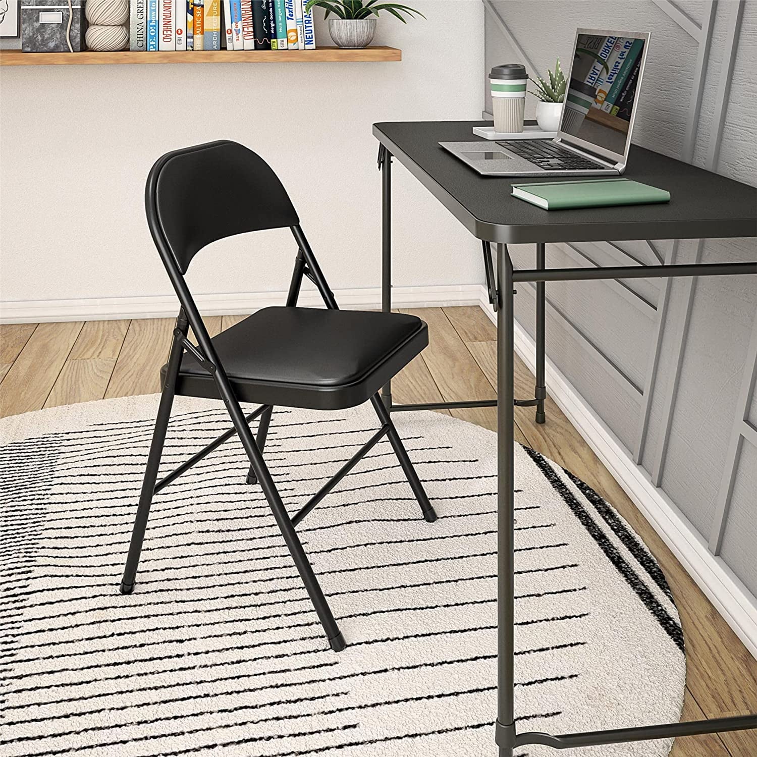 Vebreda Upholstered Padded Folding Chair (4 Pack), Black