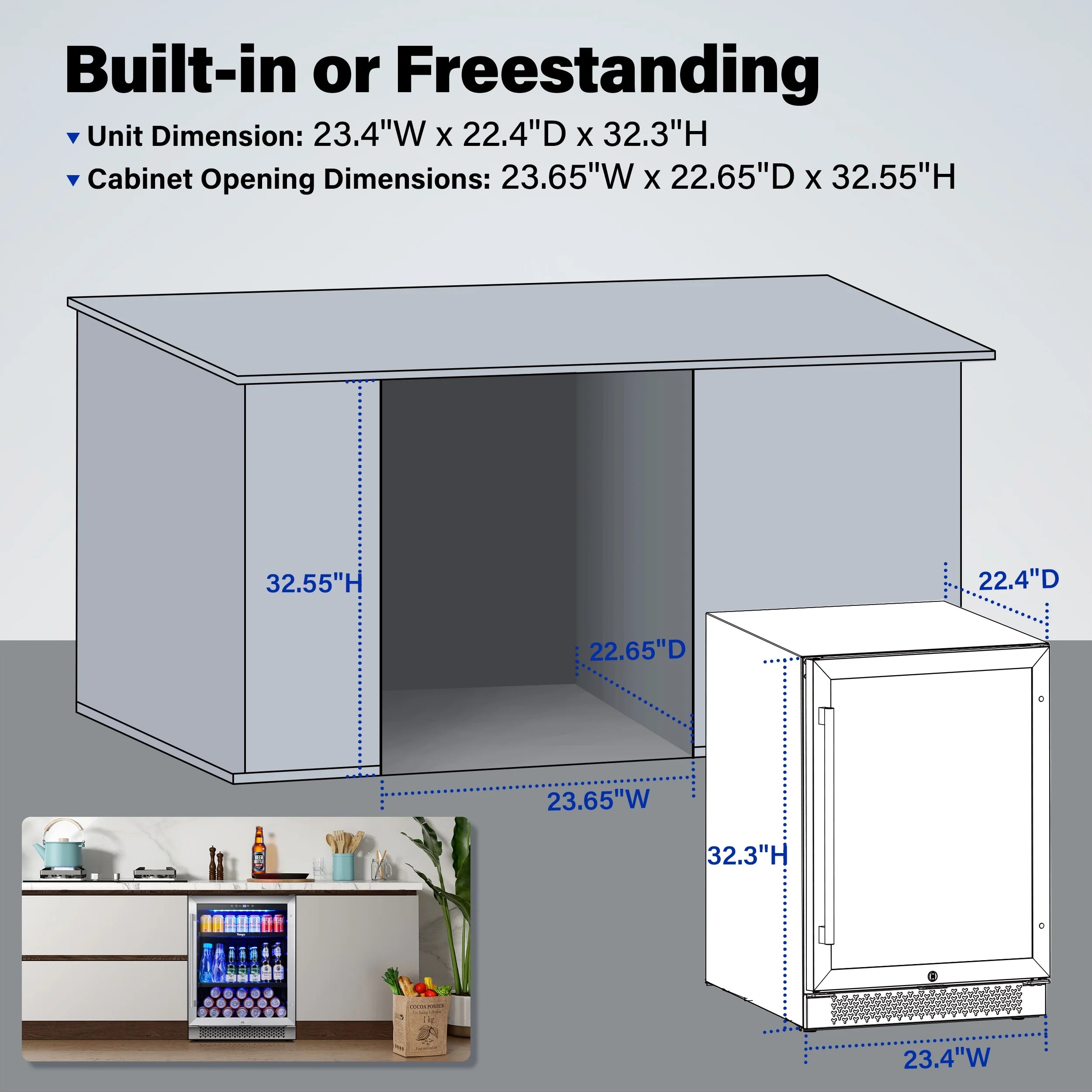 Yeego 24" Beverage Refrigerator, 180 Can Beverage Fridge with Advanced Cooling System Reversible Door Beverage Cooler Built-in or Freestanding for Beer Soda Wine Water