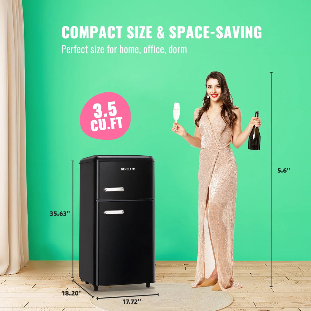 DEMULLER 3.5 CU.FT Mini Fridge 2 Door Compact Refrigerator  7 Adjustable Temperature Control White