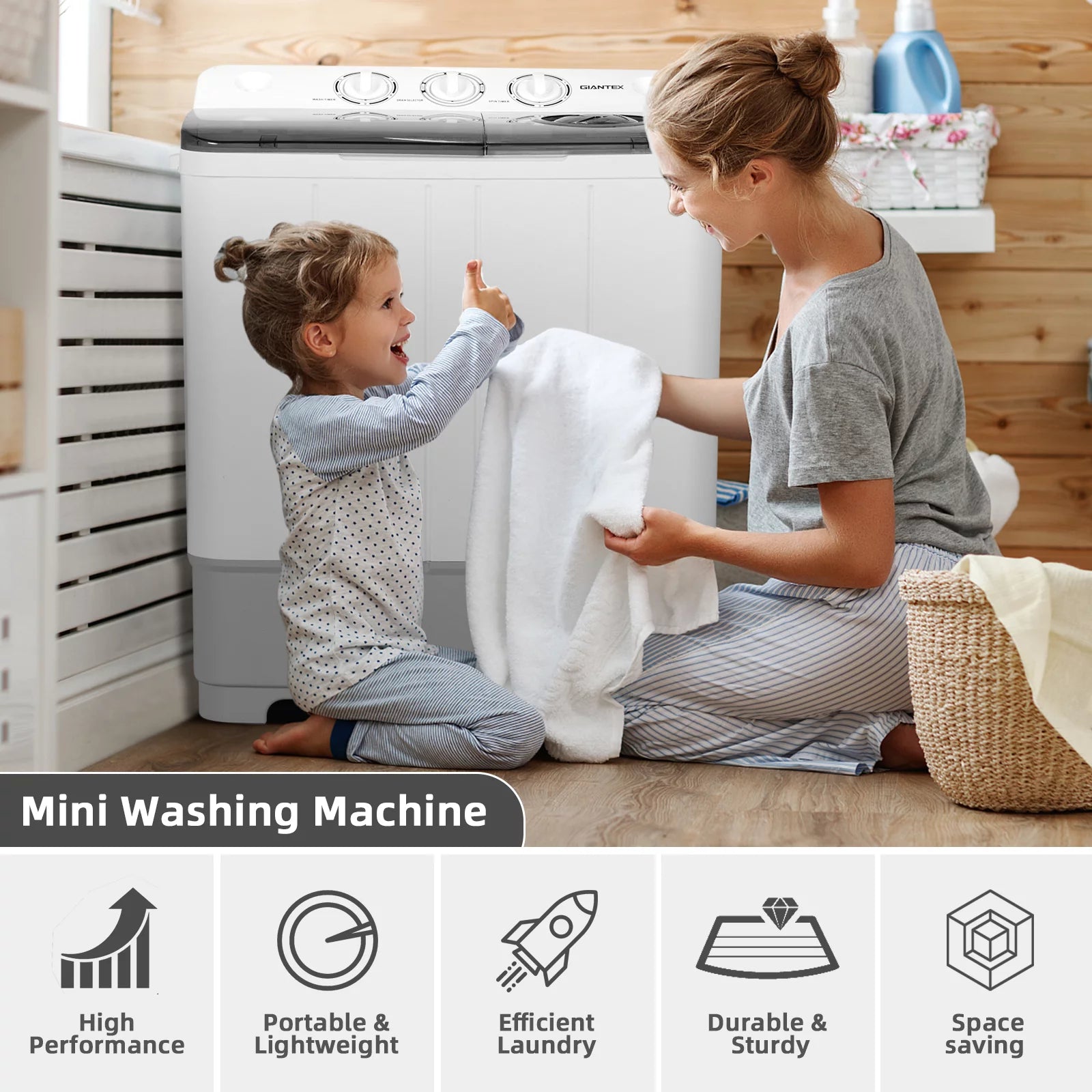 Giantex Portable Twin Tub Mini Washing Machine Washer 13.2lb&Spinner 8.8lb Blue