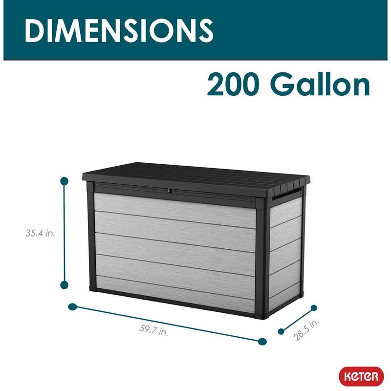 Denali 200 Gal. Large Durable Resin Plastic Deck Box Outdoor Storage For Patio Lawn and Garden, Grey