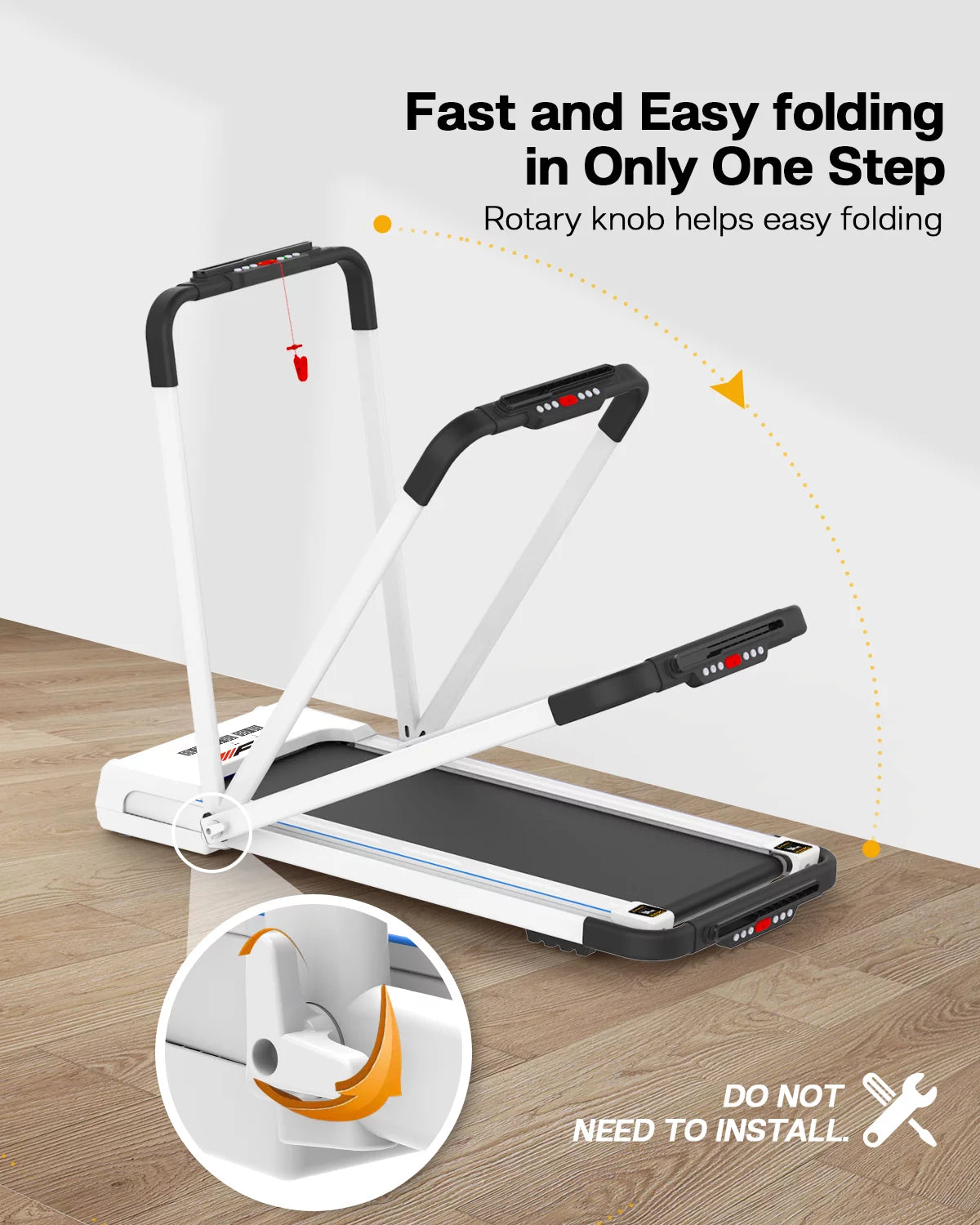 FYC 3.5HP Under Desk Treadmill - 300LBS Weight Capacity, 2-in-1 Foldable Design, Remote Control & LED Display - Compact Electric Walking and Running Machine for Walking, Running, Jogging (White)